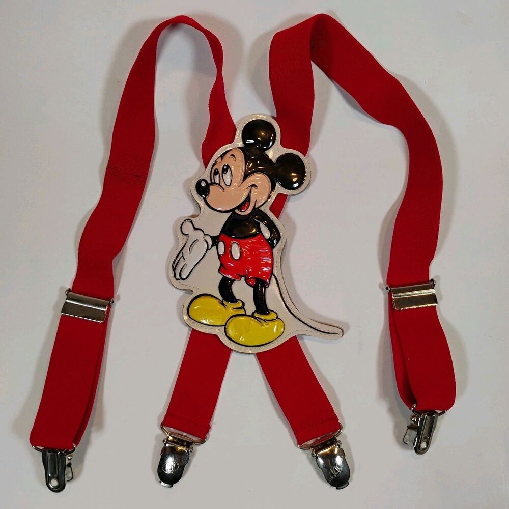 Vintage Disney Mickey Mouse Elastic Suspenders Red Strap Kids 1980s Collectible